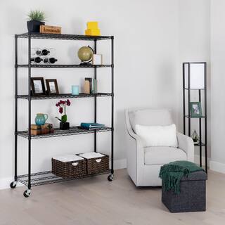 Seville Classics UltraDurable Black 5-Tier Adjustable Rolling Wire Steel Garage Storage Shelving (48 in. W x 75 in. H x 18 in. D) WEB725