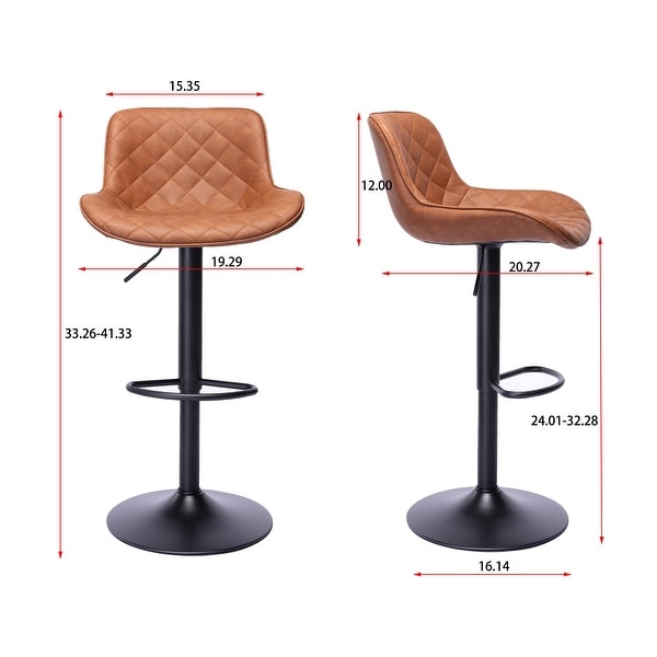 Set of 2 Bar Stools，Black Footrest and Base Swivel Height Adjustable