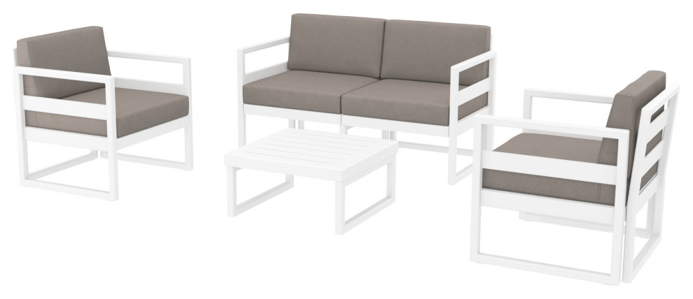 Mykonos 4 Person Lounge Set White With Acrylic Fabric Taupe Cushion   Contemporary   Outdoor Lounge Sets   by Homesquare  Houzz