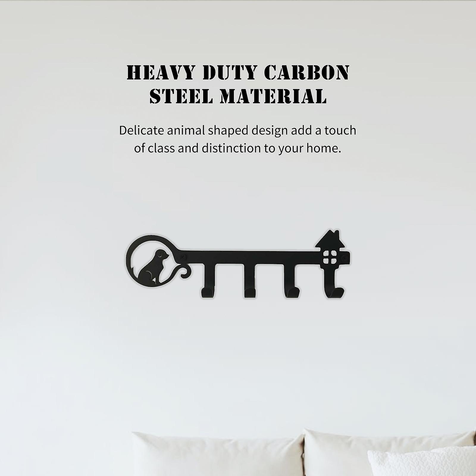 Hook Rack 4 Hooks Rail Cat Dog Animal Shaped Wall-mounted Farmhouse Rack Nail-free Drilling Bathroom Storage Hook Kitchen Towel Hooks Hanger Black