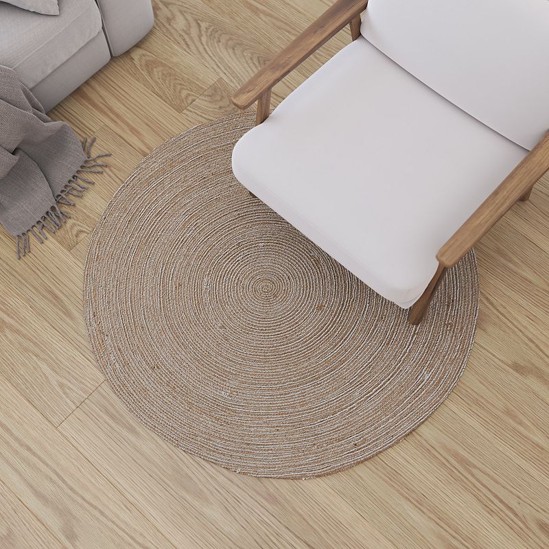 Merrick Lane 4 Foot Round Jute and Polyester Blend Indoor Braided Design Area Rug