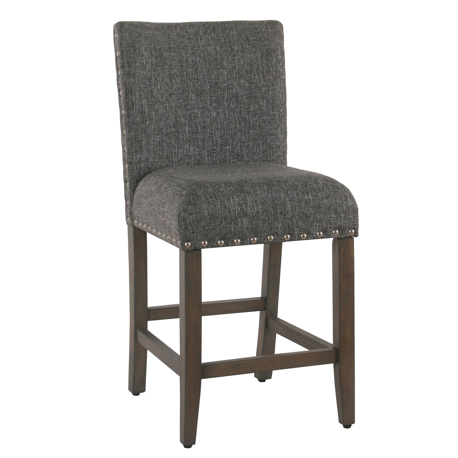 Fabric Upholstered Wooden Counter Height Stool with Nail Head Trim Accent， Dark Gray