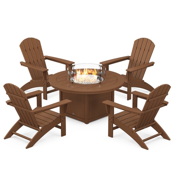 POLYWOOD Nautical 5Piece Adirondack Chair Conversation Set with Fire Pit Table