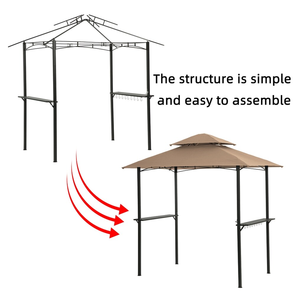 Outdoor Grill Gazebo 8 x 5 Ft  Shelter Tent  Double Tier Soft Top Canopy and Steel Frame with hook and Bar Counters