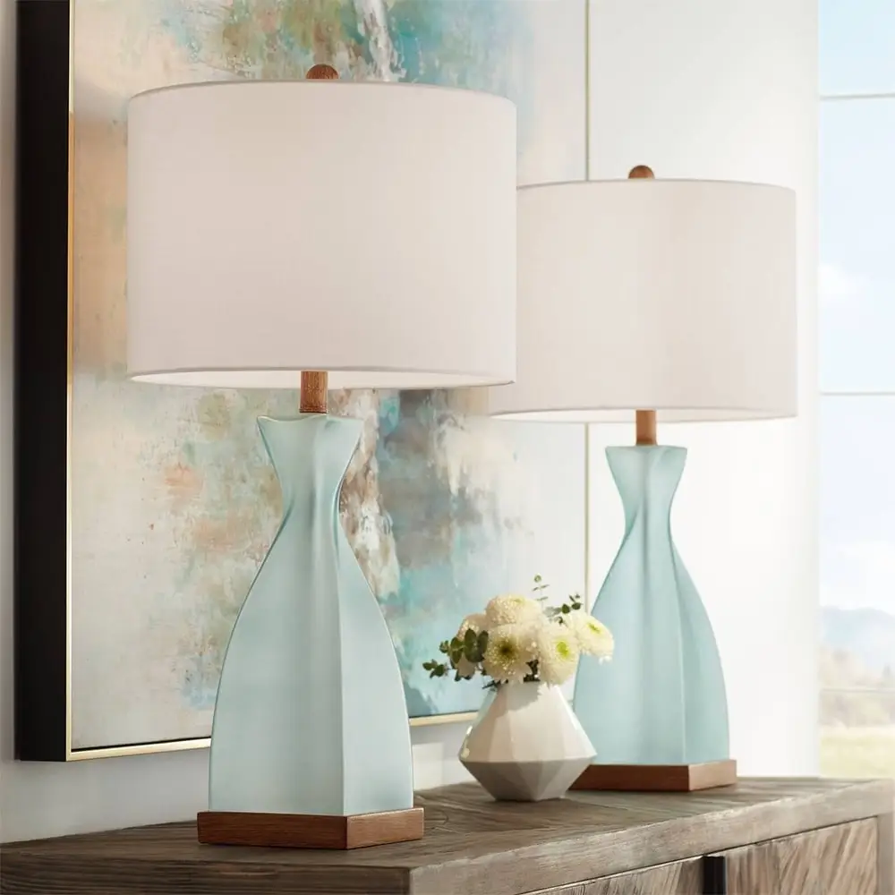 Set of 2 Modern Coastal Table Lamps Glass Blue - 14