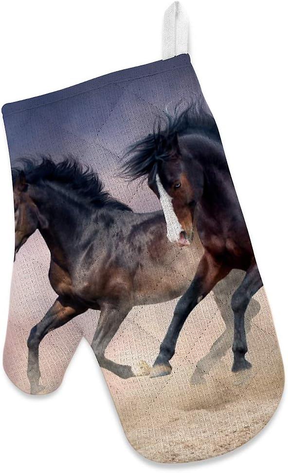 Kitchen Oven Mitts Glove Potholder Apron 3pcs Set Horse Running On The Sand Non Slip Heat Resistant Mitts For Baking Cooking Bbq