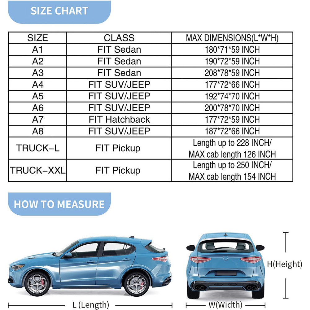6-layer Suv car cover， all-weather waterproof for cars， full outdoor cover， sun， rain， hail and UV protection， with zipper cotton， universal for Suv/Jeep A4 (fits lengths up to 177 inches).