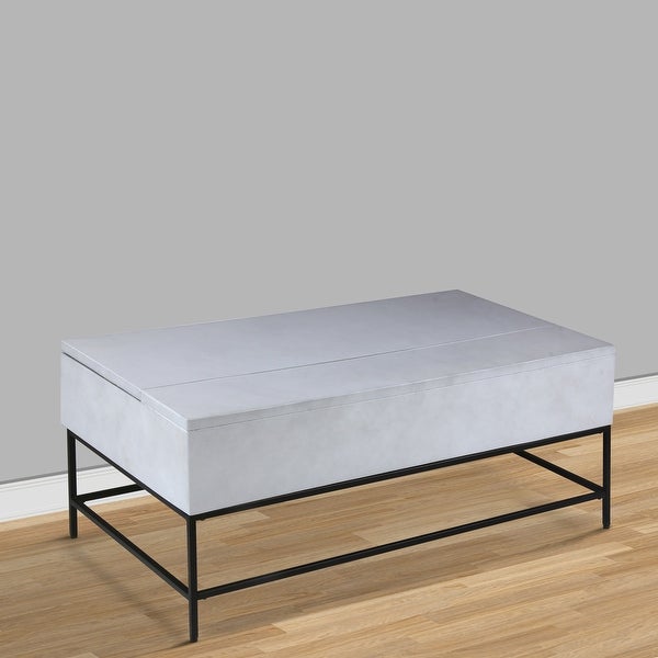 45 Inch Rectangular Mango Wood Coffee Table， Lift Top Storage， Iron Frame， White， Black