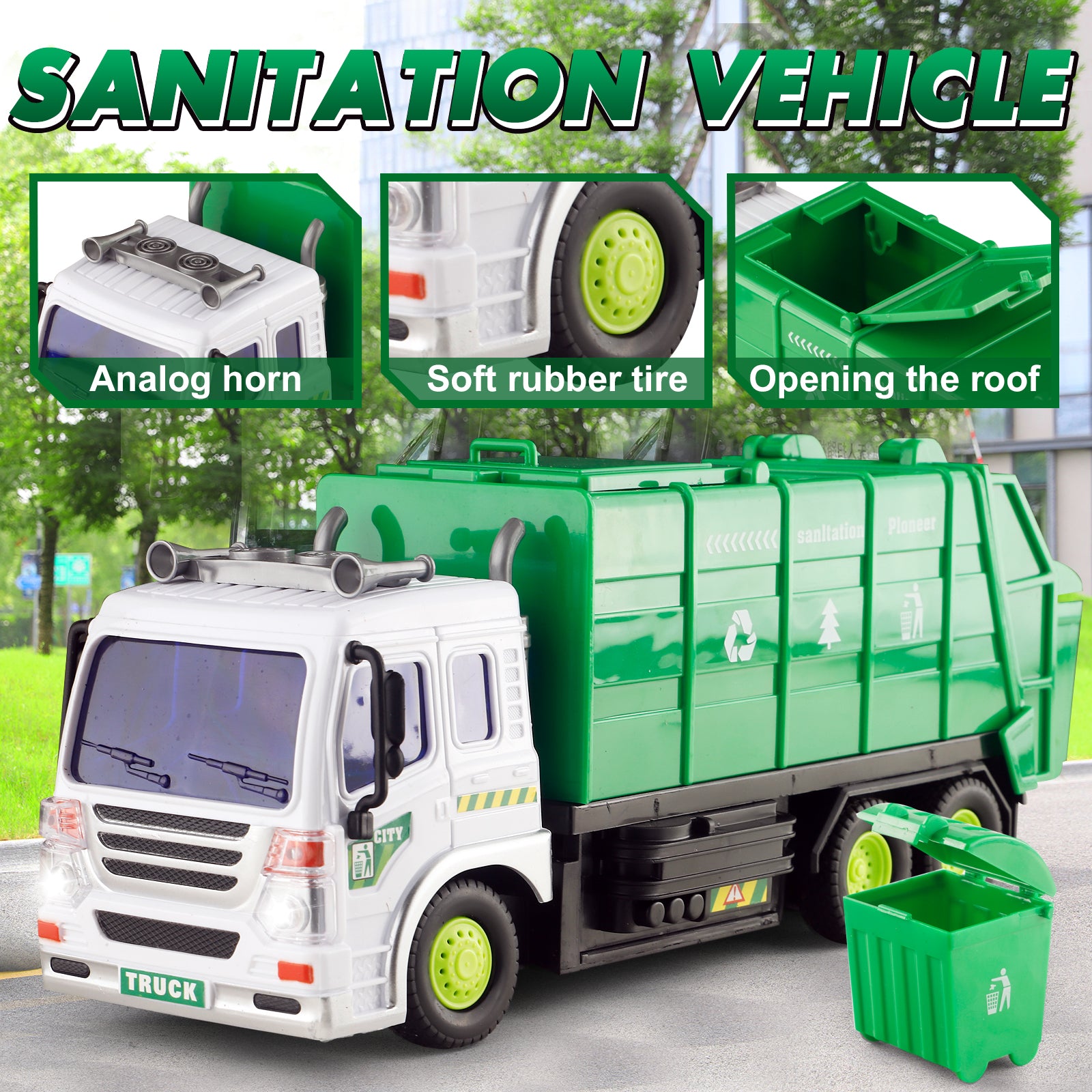 Remote Control Garbage Truck Toys for Boys 3-6 Year RC Car Waste Management Garbage Truck Toy with Lights Great Gift for Kids