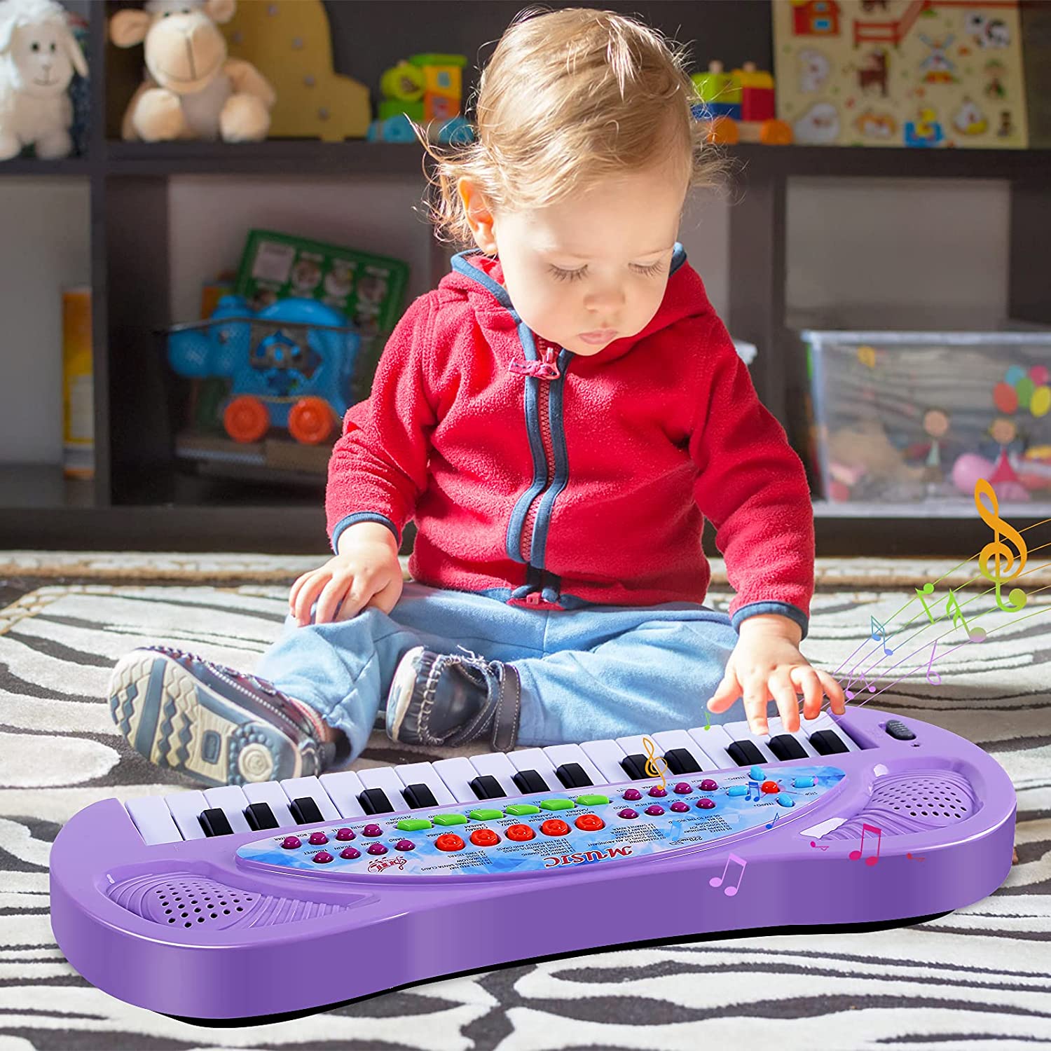 HAOTUTOYS Piano Keyboard for Kids， 32 Keys Portable Piano Early Learning Educational Electronic Music Keyboard Instrument Toys for 3 4 5 6 Year Old Boys and Girls (Purple)