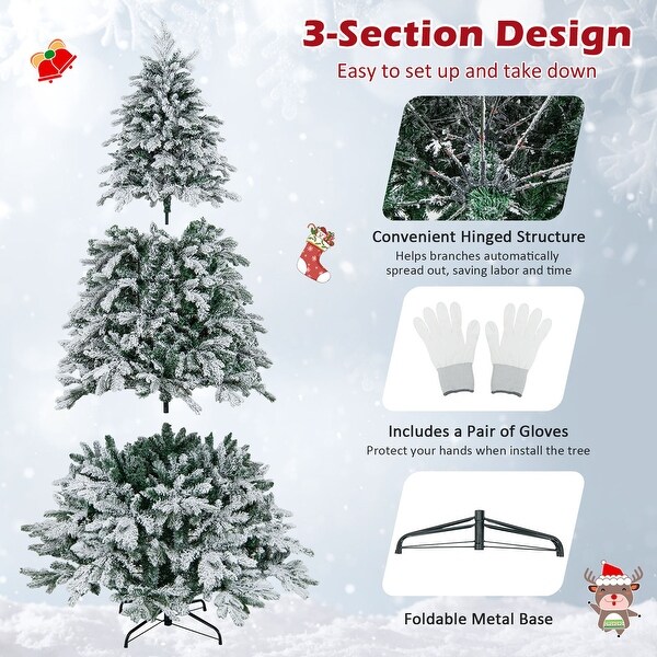 Gymax 4.5/6/7 ft PreLit Artificial Christmas Tree Snow Flocked Hinged