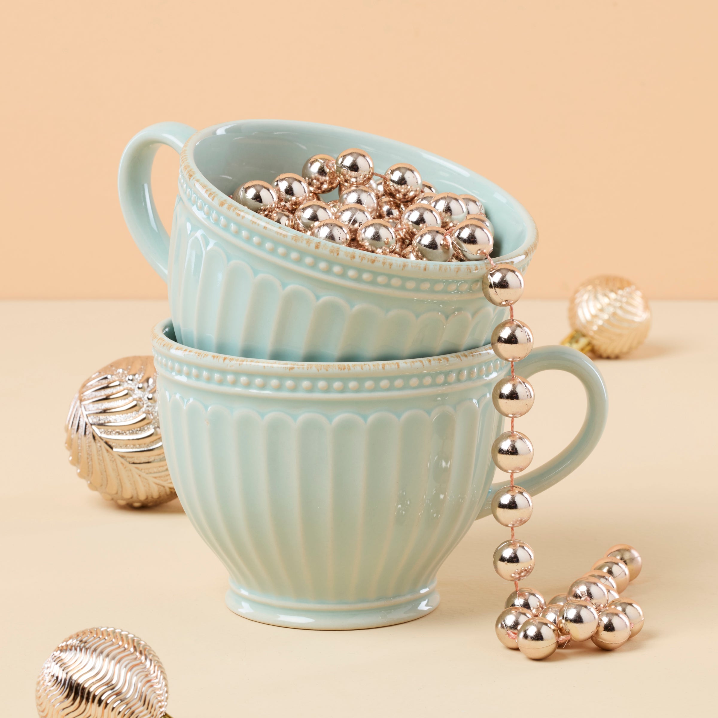 French Perle Groove 2-Piece Latte Mug Set