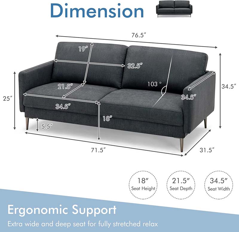 Modern Loveseat CertiPUR-US Certified 2-Seat Sofa Couch with Comfy Backrest Cushion & Solid Metal Legs