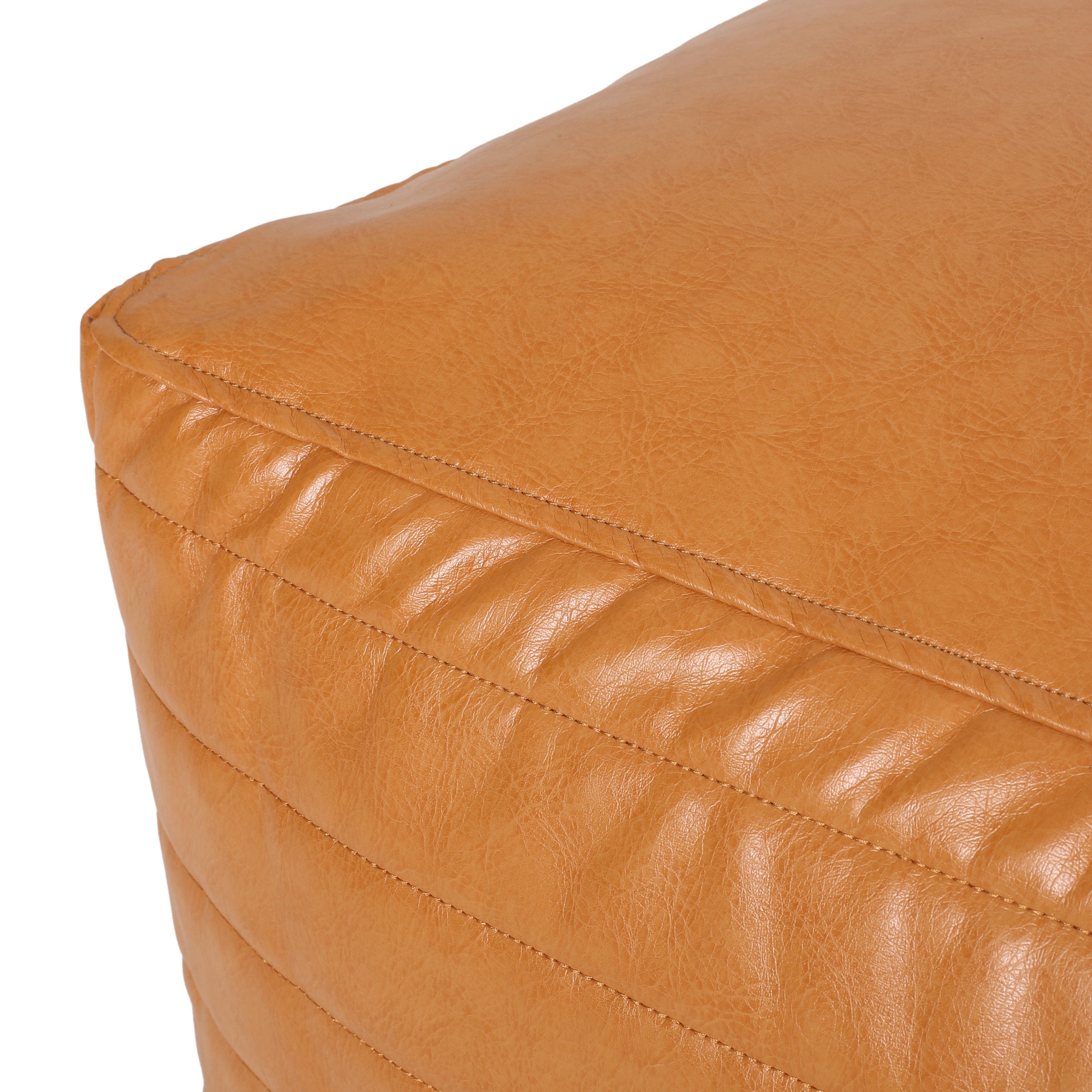 Conrail Contemporary Faux Leather Channel Stitch Pouf