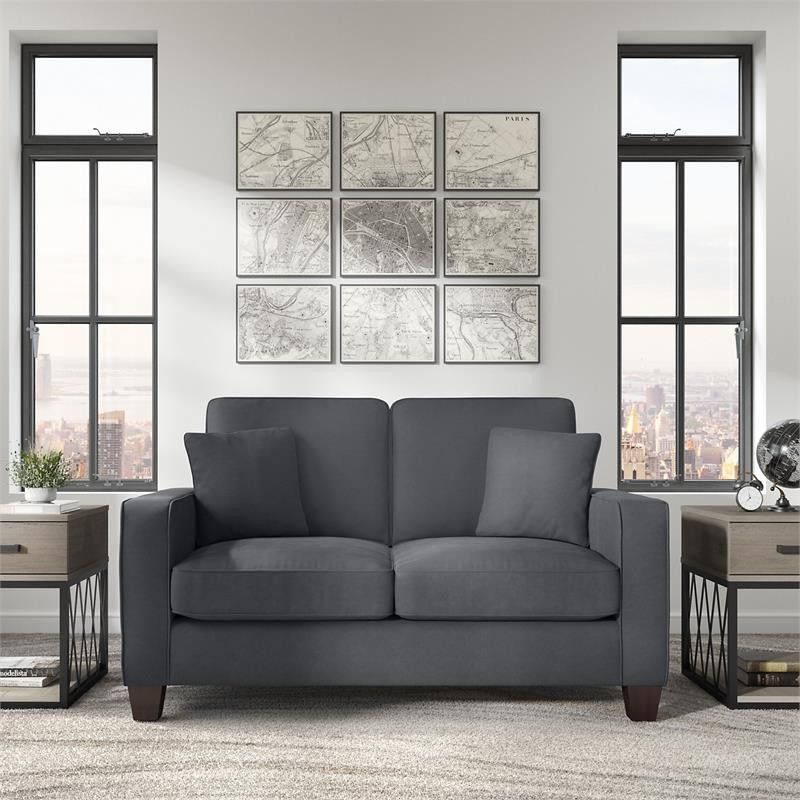 Stockton 61W Loveseat in Dark Gray Microsuede   Transitional   Loveseats   by Homesquare  Houzz