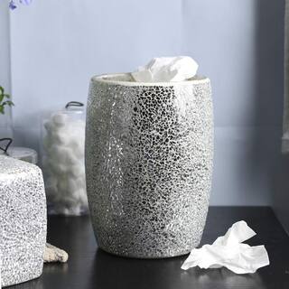 Dracelo Shiny Glass Bathroom Wastebasket in Silver B07K3XB325