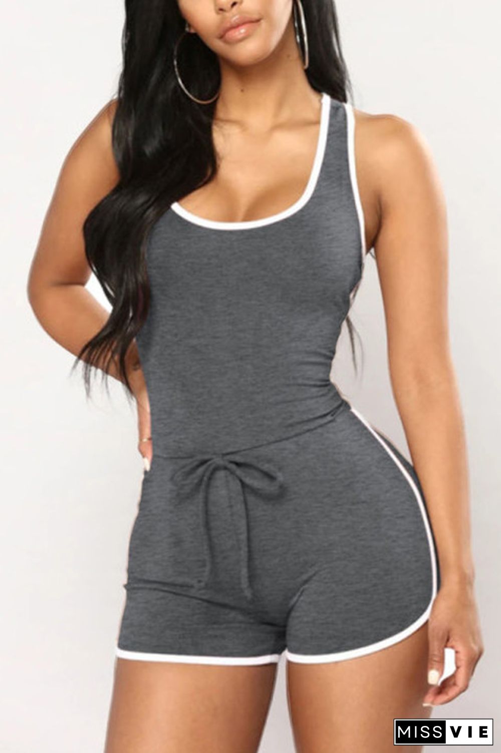 Dark Gray Fashion street Solid Sleeveless Slip Rompers