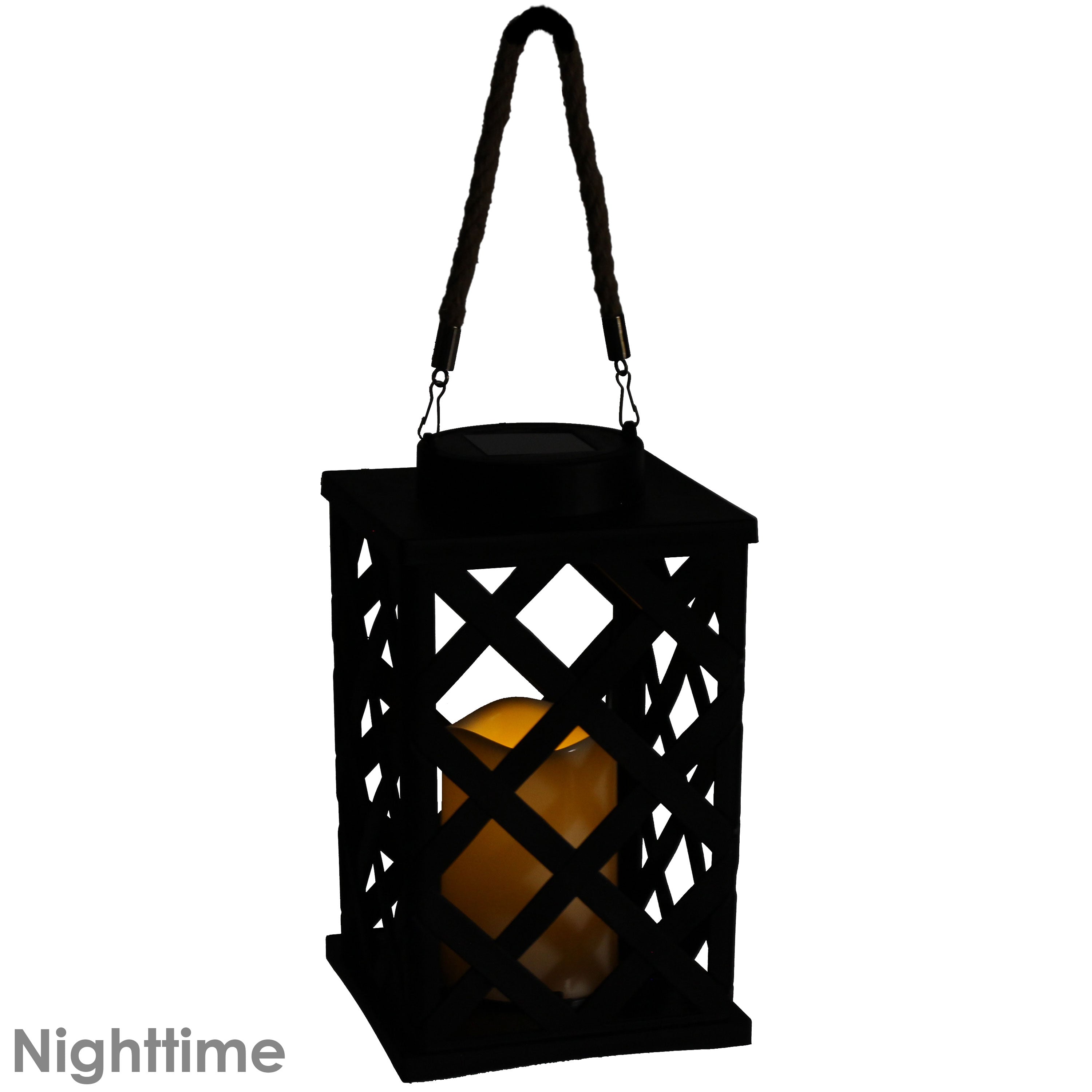 Sunnydaze Outdoor Modern Crosshatch Hanging Tabletop Solar LED Rustic Farmhouse Decorative Candle Lantern - 9