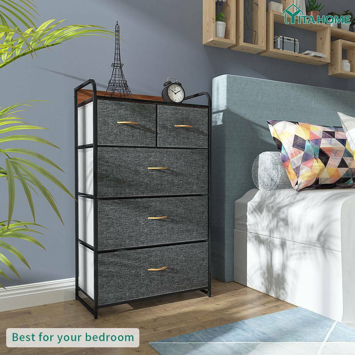 YITAHOME Modern 5 Drawers Gray Dresser Room Unit Organizer