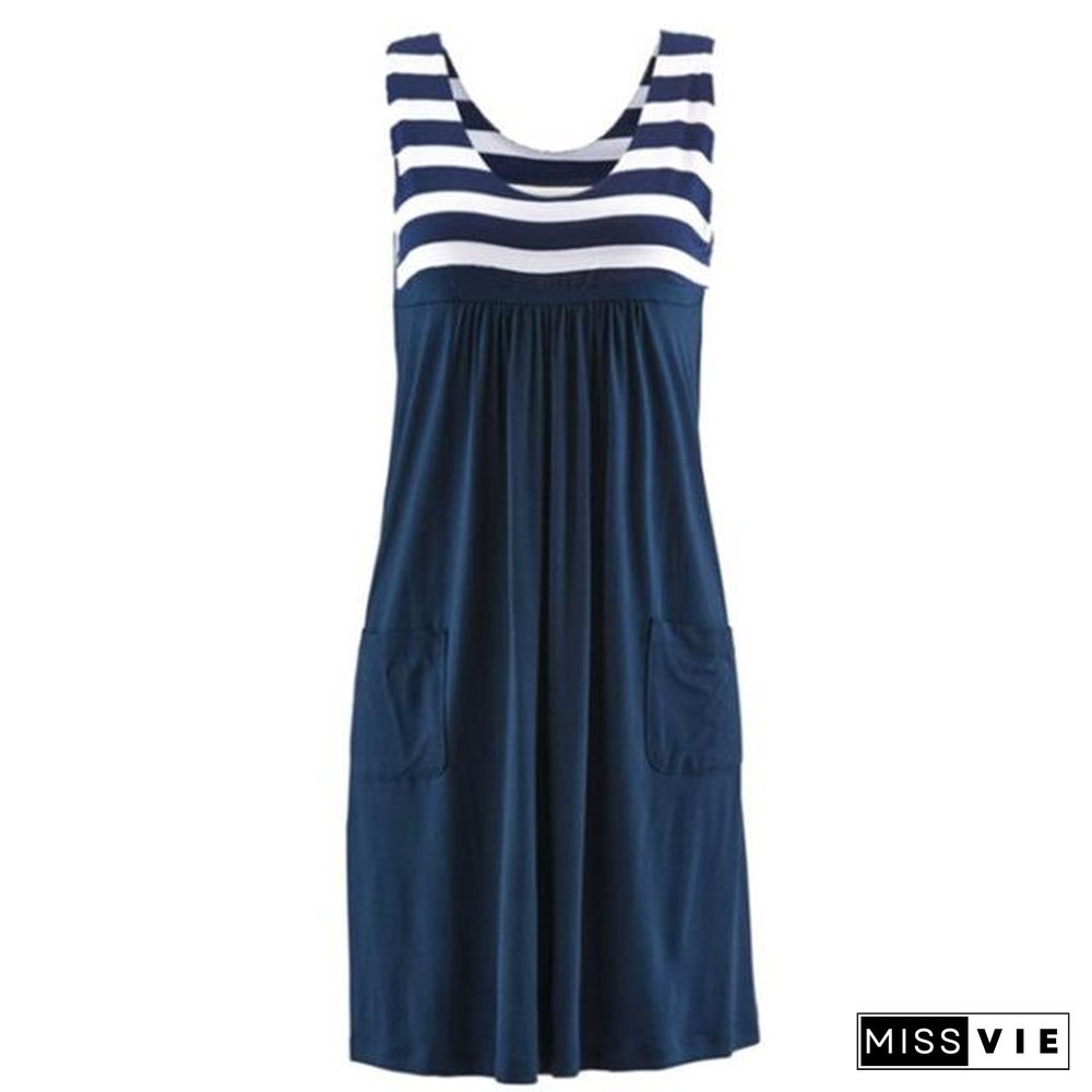 Fashion striped dress large size summer dress  loose simple sleeveless dress women's clothing