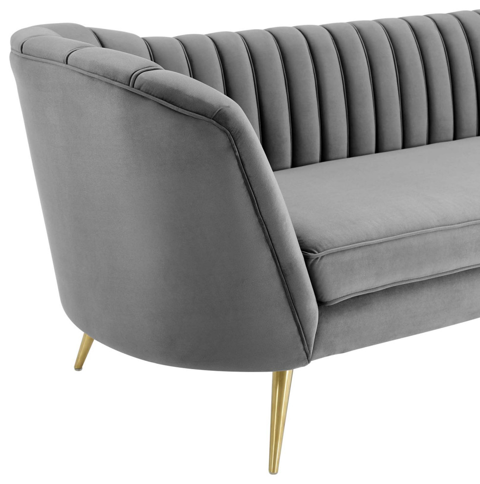 Opportunity Vertical Channel Tufted Curved Performance Velvet Sofa   Midcentury   Sofas   by Morning Design Group  Inc  Houzz