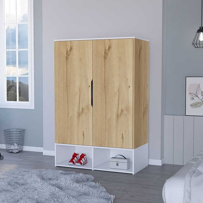 Rose Double Door Armoire， Hanging Rod， Seven Shelves