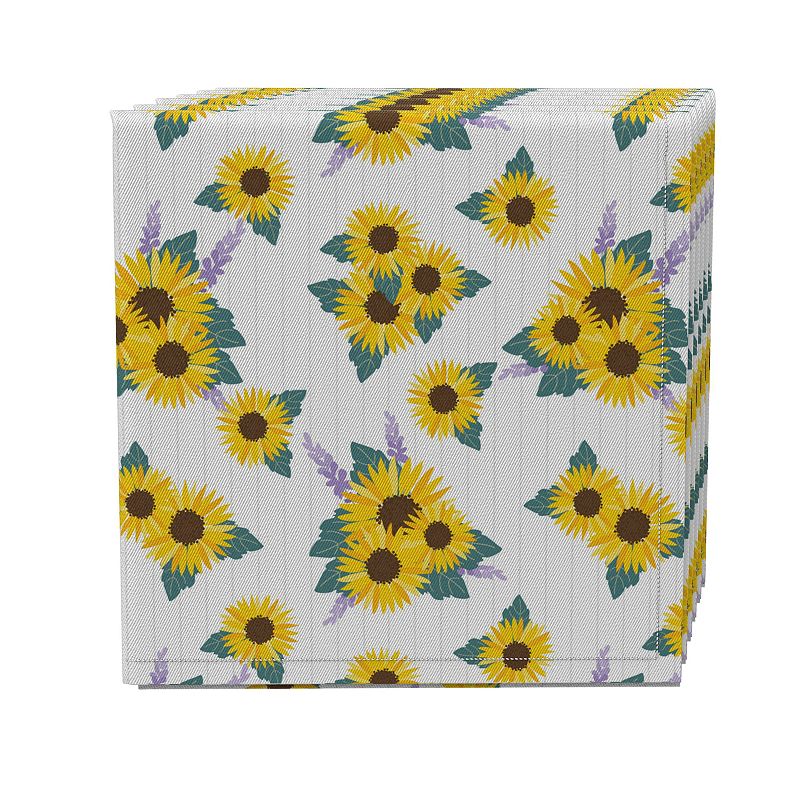 Napkin Set of 4， 100% Cotton， 20x20， Lavender Sunflower