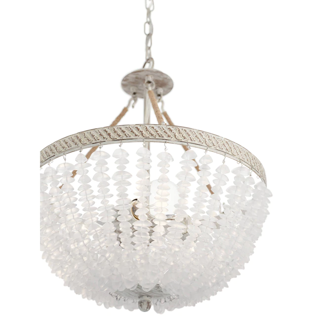 Kichler 82289 Kona Cay 3-Light Distressed Antique White Coastal Frosted Glass Bowl Pendant Light