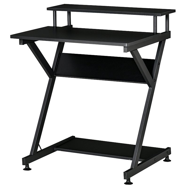 HOMCOM Industrial Computer Desk with Monitor Shelf R Shaped Writing Table for Home Office Black