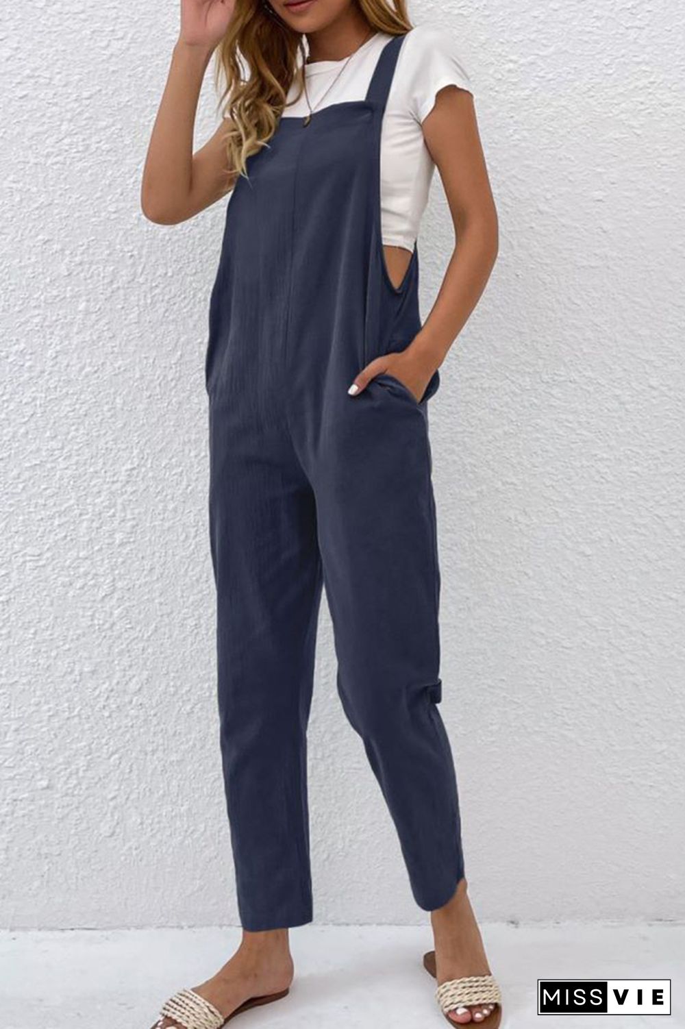 Solid Color Pocket Jumpsuit Wholesale