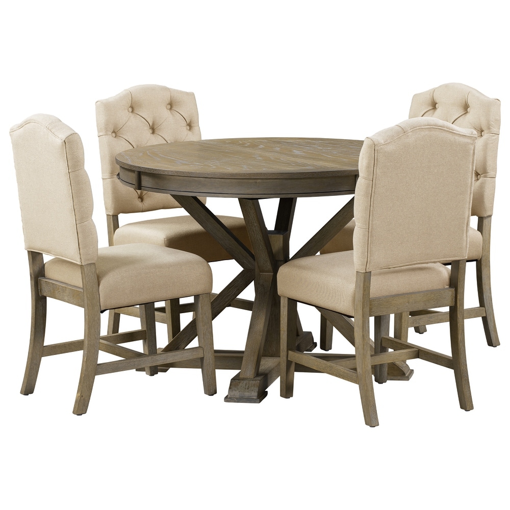 Round Dining Table Set Extendable End Table with 4 Chairs