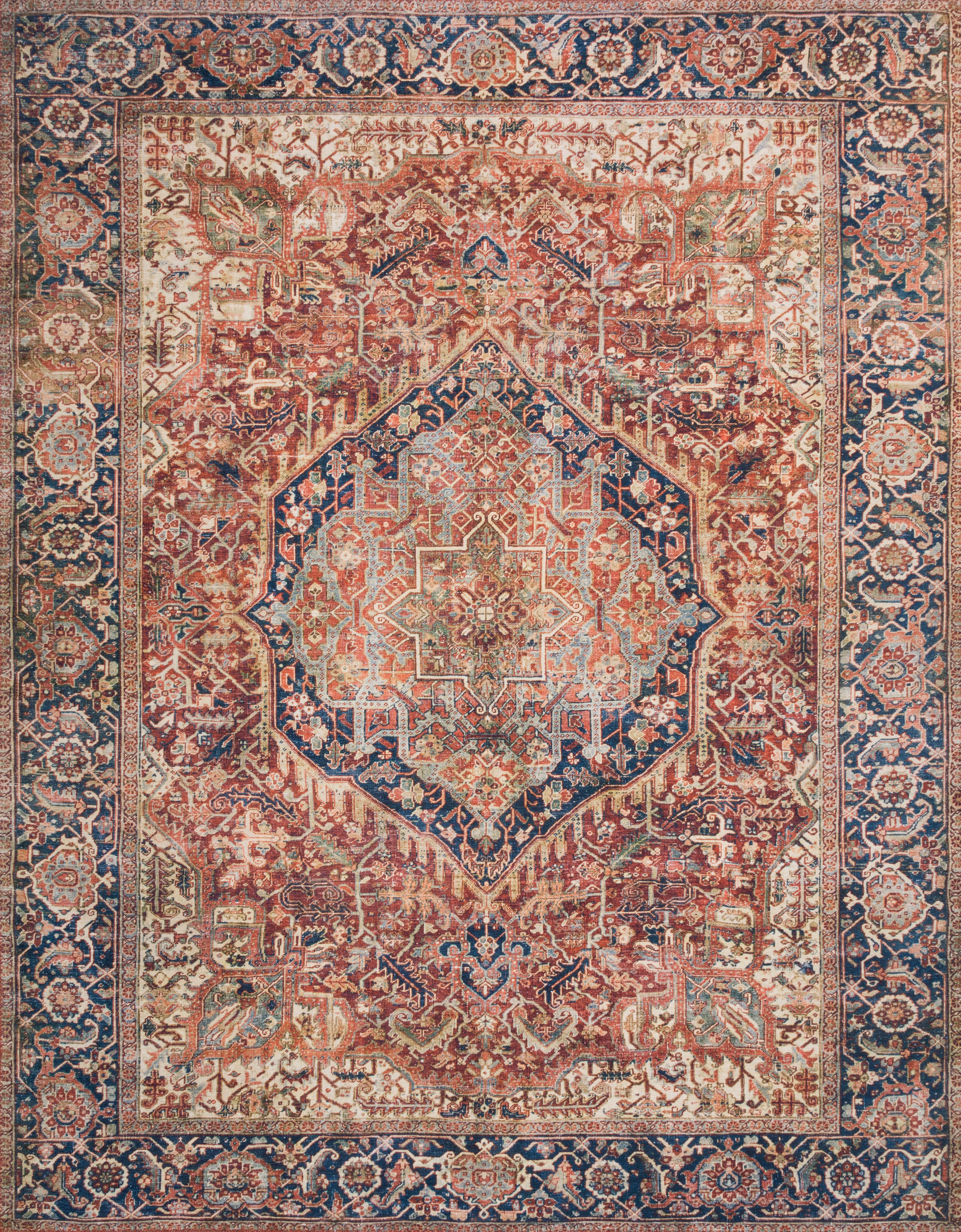 Loloi II Layla Printed Oriental Distressed Red / Navy Area Rug