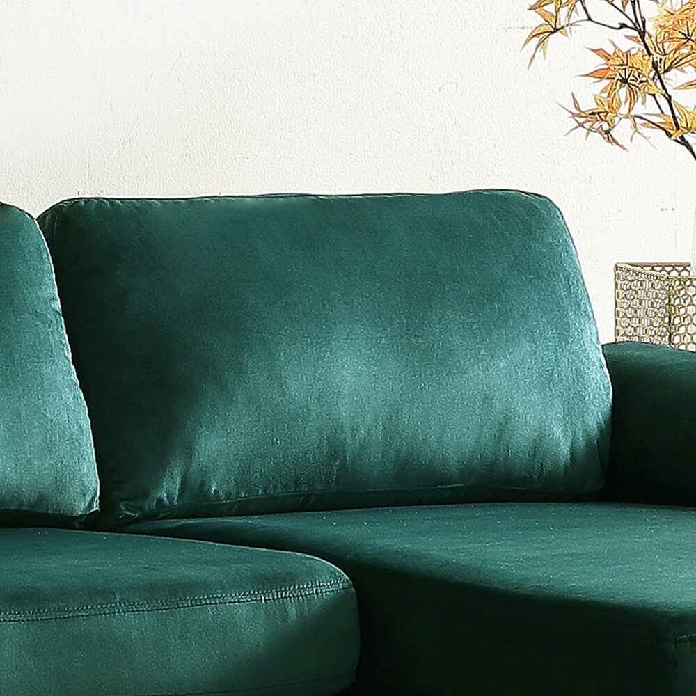 Modern Velvet Upholstered Sectional Sofa with Chaise and Metal Legs