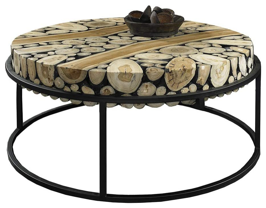 Contemporary Coffee Table  Black Frame and Natural Teak Wood Branches Top   Contemporary   Coffee Tables   by Declusia  Houzz