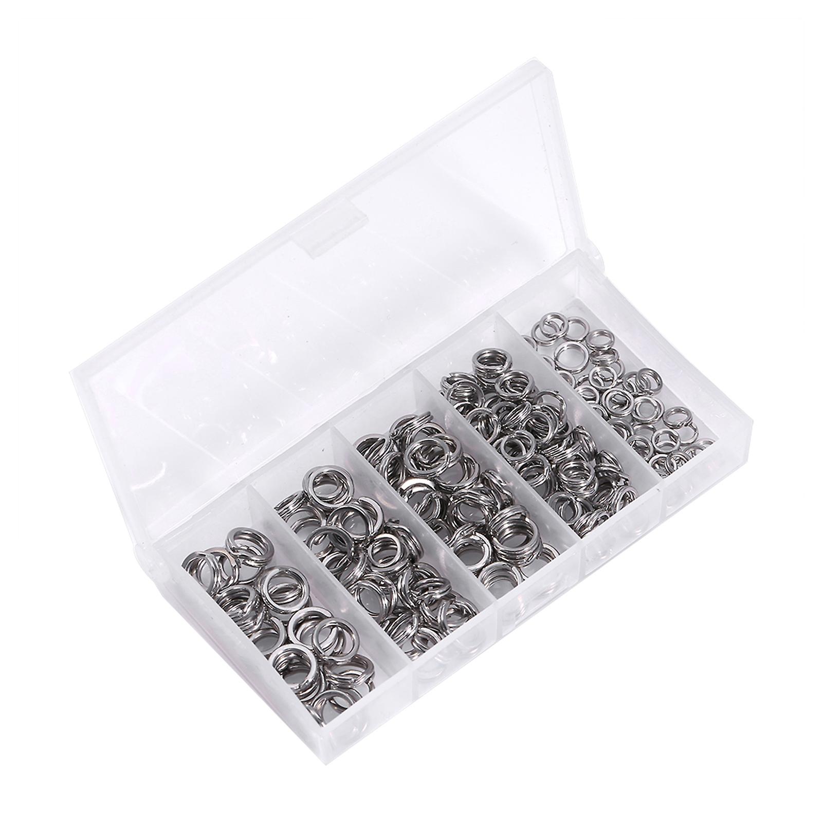 200pcs 5sizes Heavy Duty Stainless Steel Split Rings Solid Lures Connectors Fishing Tackle