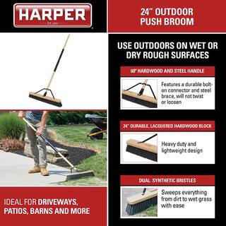 HARPER 24 in. Outdoor HardwoodSteel Handle Push Broom for Dirt and Wet Grass 20224500