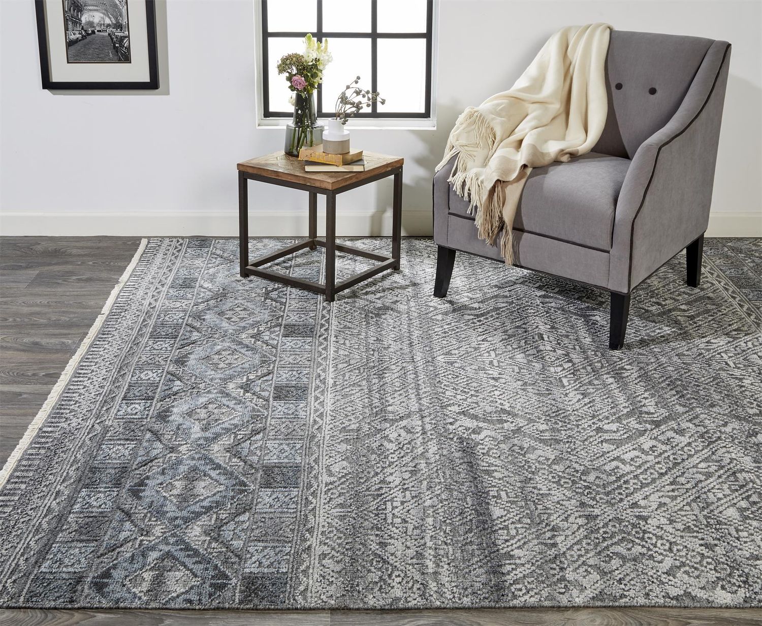 Eckhart Hand Knotted Gray and Blue Rug by BD Fine