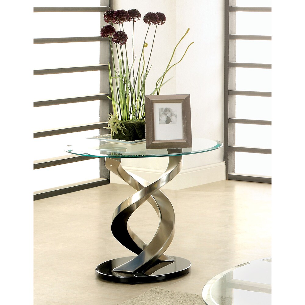 Furniture of America Helena Modern Satin Plated 26-inch Glass Side Table