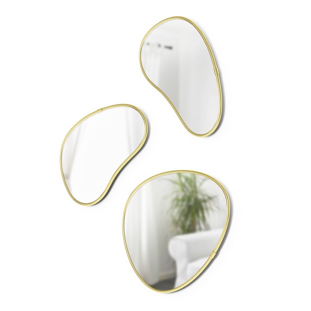 Set Of 3 Hubba Pebble Mirrors Brass Umbra