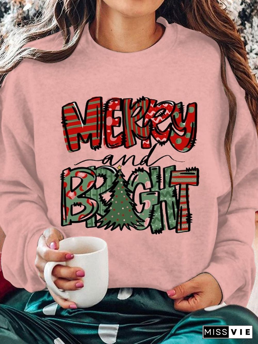 Women's Merry And Bright Christmas Tree Casual Sweatshirt