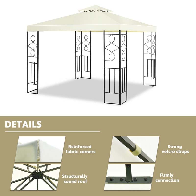 10 x 10 FT Patio Metal Gazebo with 2 Tier Vented Roof, Outdoor Canopy Gazebo Tent Grill BBQ Shelter