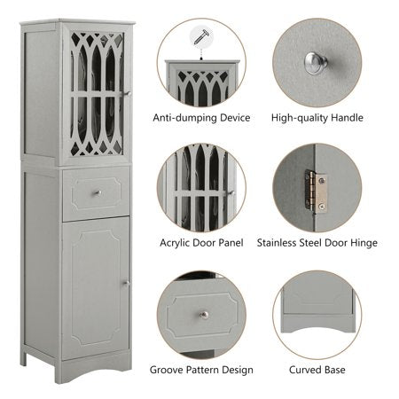 CHURANTY Freestanding Linen Tower Bathroom Storage Cabinet with Adjustable Shelf, Drawer and 2 Doors, Tall Slim, 16.5