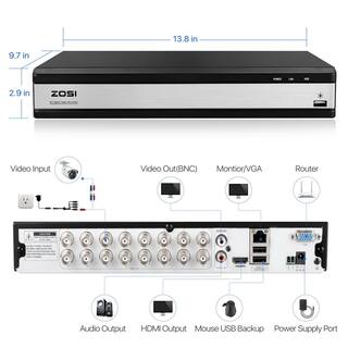 ZOSI 16-Channel 1080p 4TB DVR Security Camera System with 12 Wired Dome Cameras 16JK-418W12-40