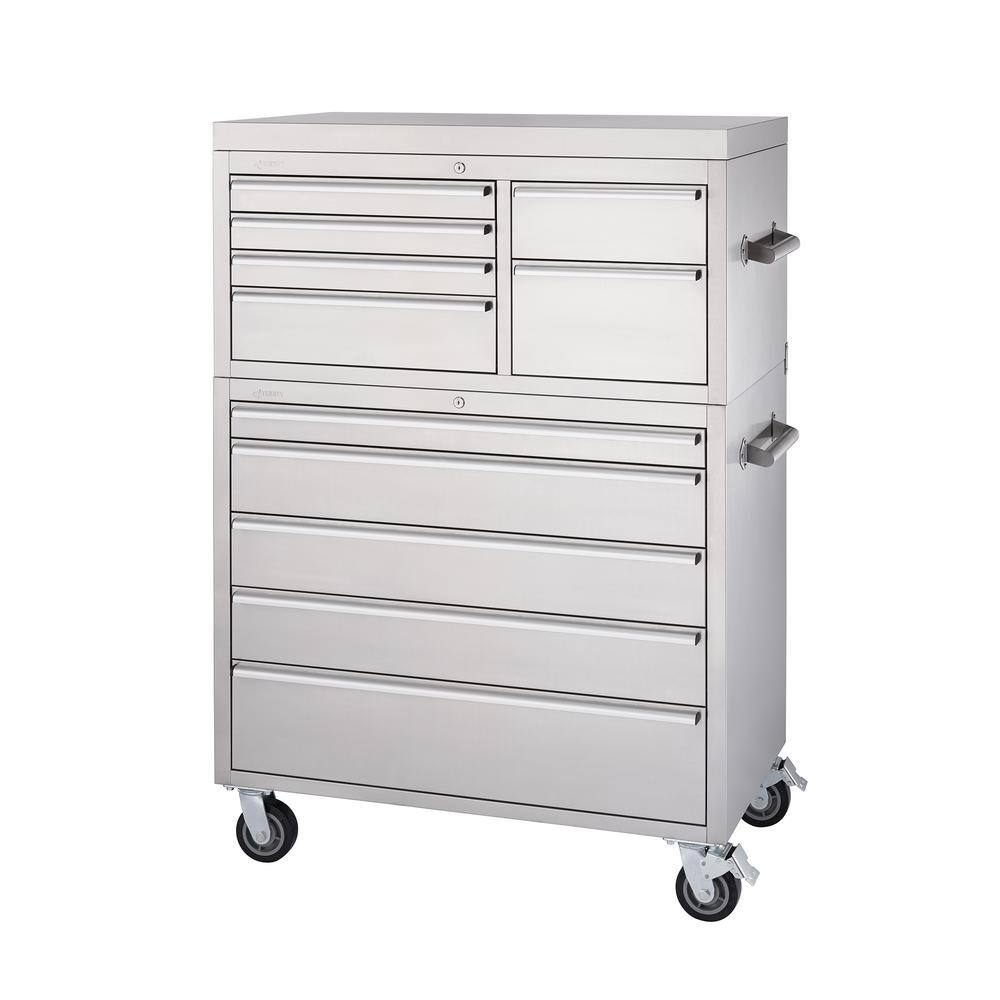 TRINITY 43 in. 11-Drawer Stainless Steel Rolling Tool Chest Combo TLS-0408