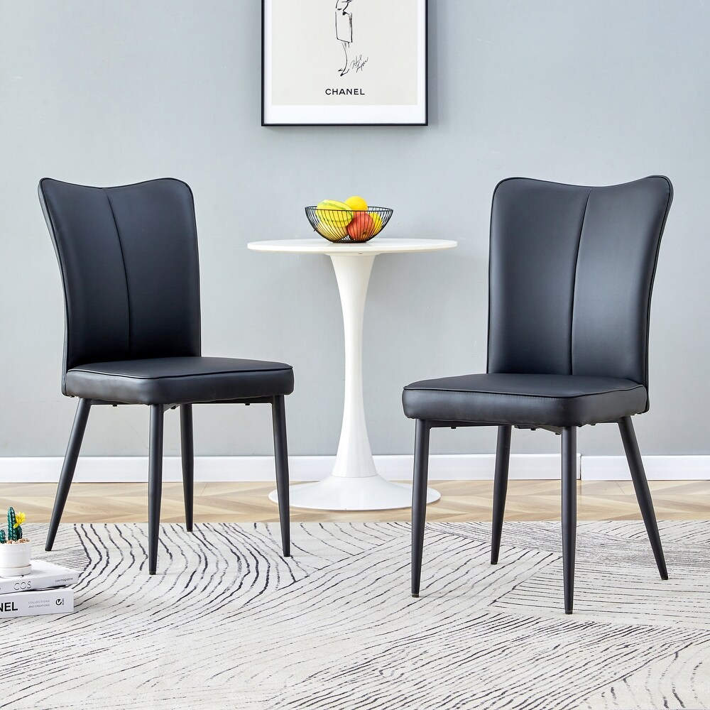 PU Leather Dining Chairs with Metal Legs  Set of 2