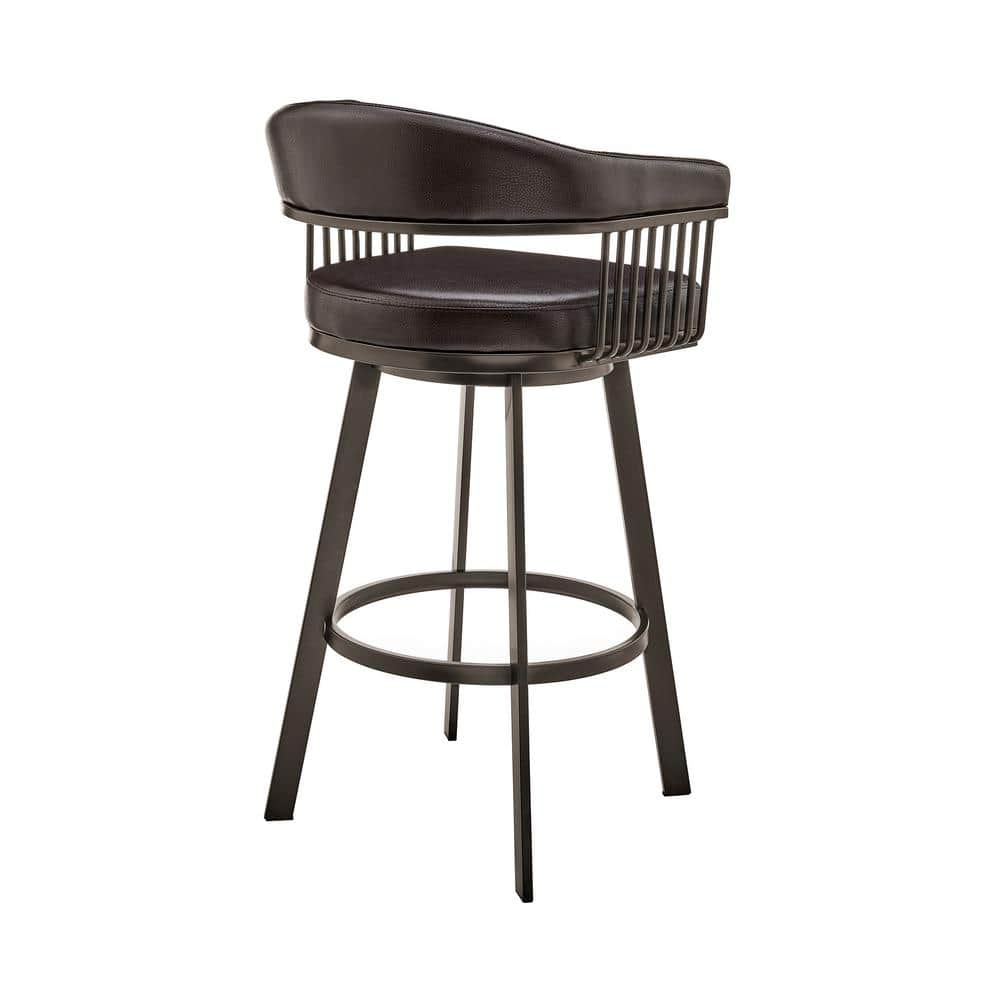 Armen Living Bronson 30 in. Bar Height Low Back Swivel Bar Stool in Java Brown and Chocolate Faux Leather 721535761876