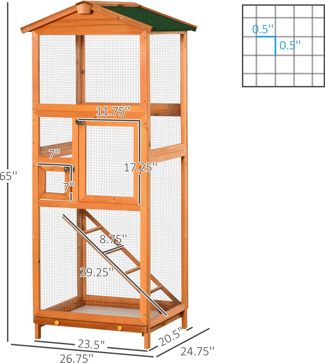 PawHut 65-in Wooden Outdoor Finches Aviary w/Pull Out Tray Bird Cage