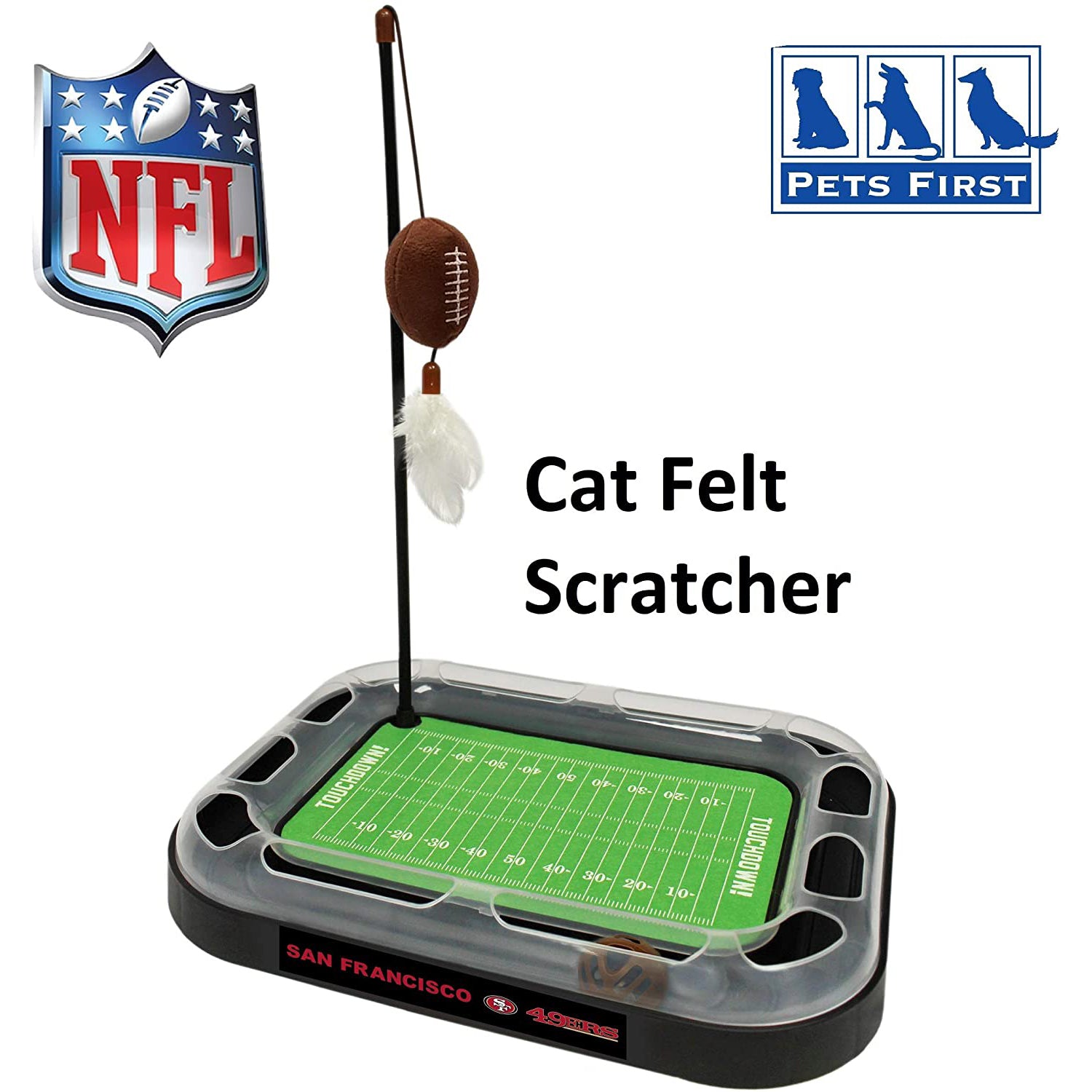 NFL San Francisco 49ers Cat Scratcher Toy with Catnip Plush and Feather Cat and Kitty Toy