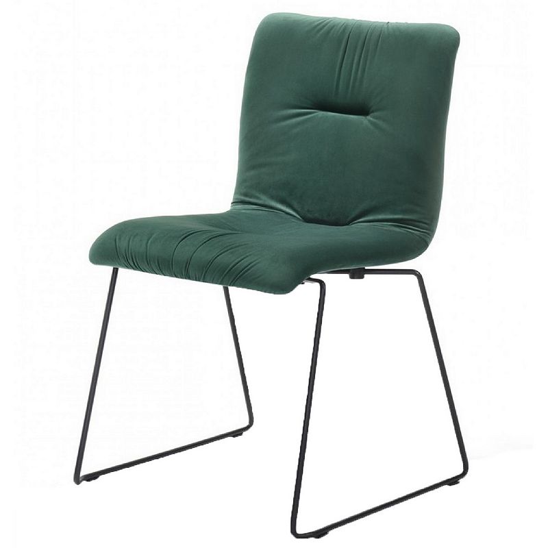 Fabric Tufted Metal Dining Chair with Sled Legs Support， Set of 2， Green