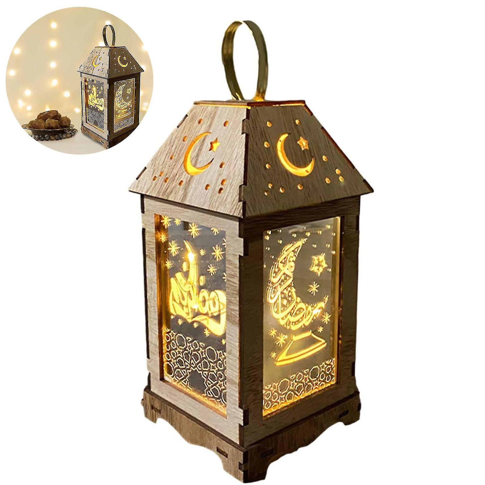 Eid Mubarak Laterne， Ramadan Dekoration Laterne-candle Holz Lantern Marokkanische Vintage Laterne Deko Hngende Eid Lichter Mit Led Ohne Batterie， Orie